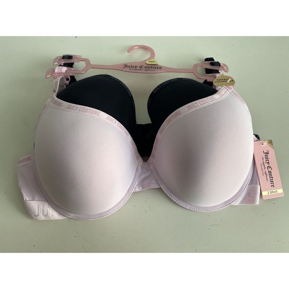 2 Pack Juicy Couture Standout Straps Bra 40D Black Pink With Logo JC1654 NEW